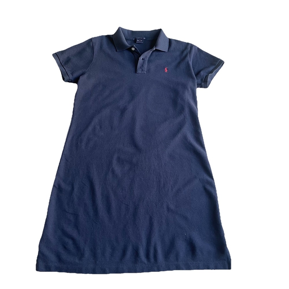 Vintage 90s Ralph Lauren Sport Womens Size L Cotton Polo Shirt Dress Navy Preppy
